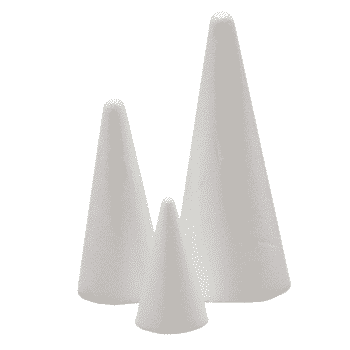 Styrox-kartio, eri kokoja