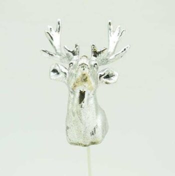 Tikku peuranpää kiiltävä hopea 8,5x6 cm