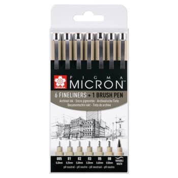 Sakura Pigma Micron Kuitukärkikynä setti 6+1 kpl