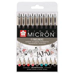 Sakura Pigma Micron Kuitukärkikynä, 05 Värilajitelma 9 kpl