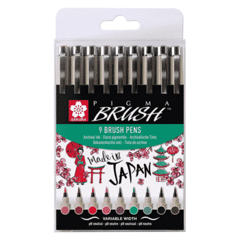 Sakura Pigma Brush kynä setti 9 kpl
