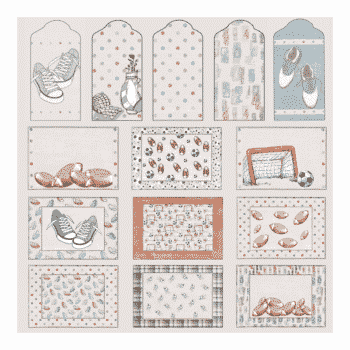 Reprint Skräppipaperi 30x30cm, RP0484 Sport Tags