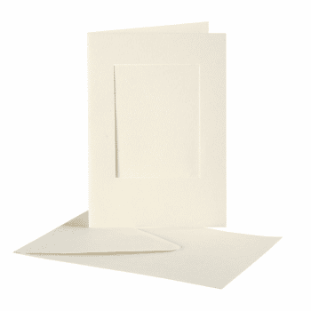 2-osaiset korttipohjat suorakaide aukolla ja kirjekuoret 10kpl, Luonnonvalkoinen