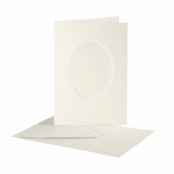 2-osaiset korttipohjat soikealla aukolla ja kirjekuoret 10kpl, Luonnonvalkoinen