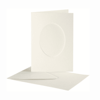 2-osaiset korttipohjat soikealla aukolla ja kirjekuoret 10kpl, Luonnonvalkoinen