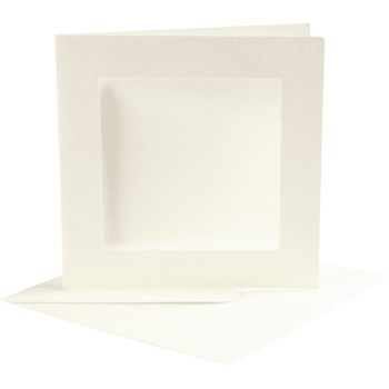 2-osaiset korttipohjat neliö aukolla ja kirjekuoret 10kpl, Luonnonvalkoinen