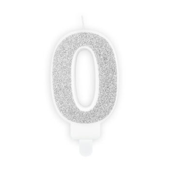 Kakkukynttilä hopea glitter, numero 0