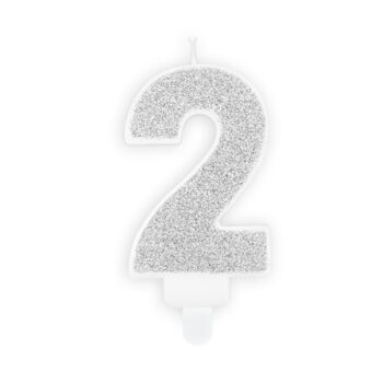 Kakkukynttilä hopea glitter, numero 2