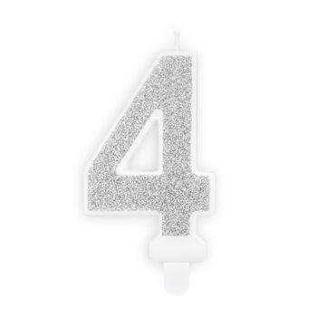 Kakkukynttilä hopea glitter, numero 4