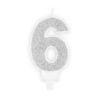 Kakkukynttilä hopea glitter, numero 6
