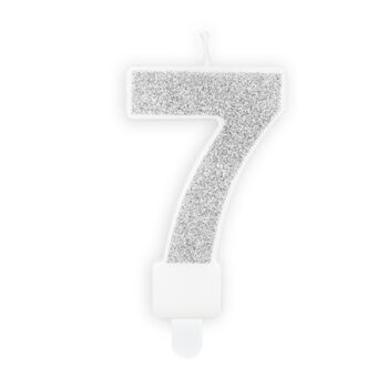 Kakkukynttilä hopea glitter, numero 7