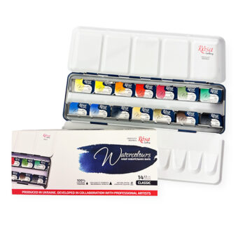 Rosa Gallery Akvarellivärit metallirasiassa, 14 väriä