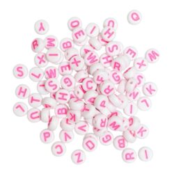 Kirjainhelmet 7mm 100kpl, Valkoinen-Pinkki