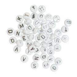 Kirjainhelmet 10mm 50kpl, Valko-Hopea