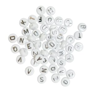 Kirjainhelmet 10mm 50kpl, Valko-Hopea