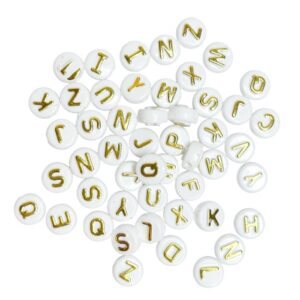 Kirjainhelmet 10mm 50kpl, Valko-Kulta