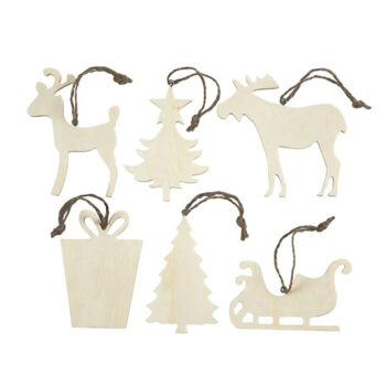 Puukoristeet 7-9cm 6kpl, Jouluaiheet