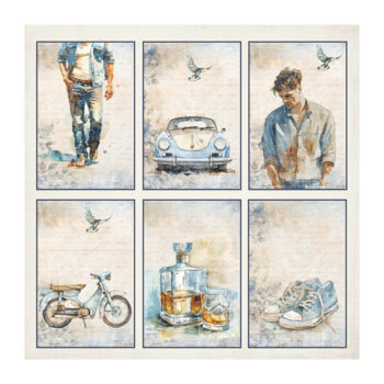 Reprint Skräppipaperi 30x30cm, RP0633 Guys Tags