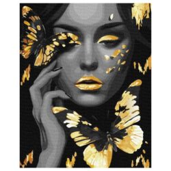 Ideyka Painting by numbers 40x50cm, KHO8307 Girl with golden butterflies with extra metallic paints