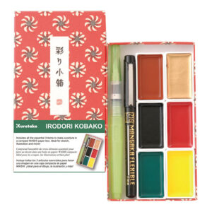 Kuretake Gansai Tambi akvarellisetti 6 väriä, Irodori Kobako punainen paperirasia