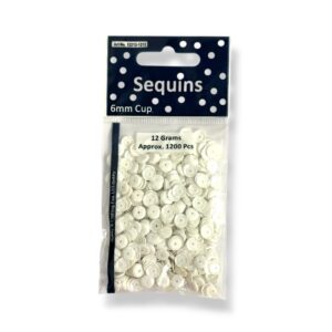 Paljetti 6mm 12g, valkoinen