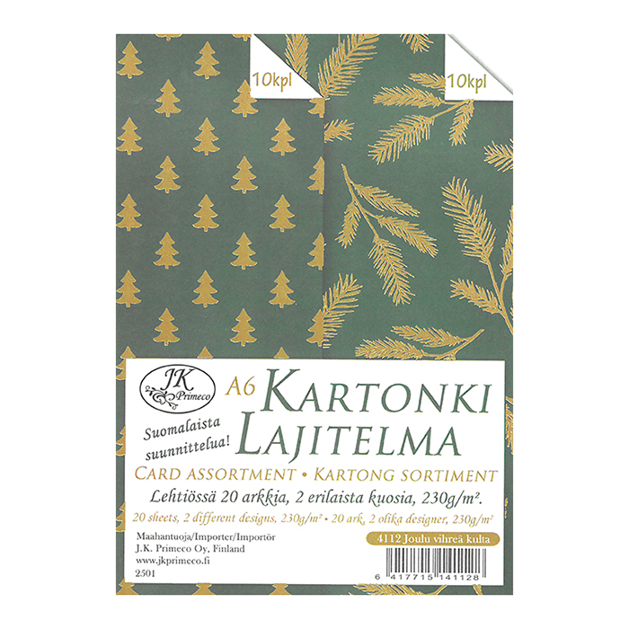 Kartonkilajitelma A6 Joulu vihreä kultafolio