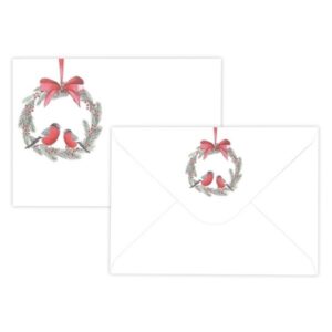 C6 Kirjekuori 10kpl, 7716 Punatulkut ja kranssi valkoinen