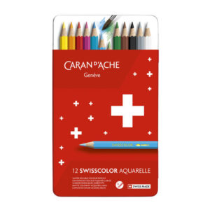 Caran d'Ache Swisscolor Aquarelle värikynät metallirasiassa, 12 väriä