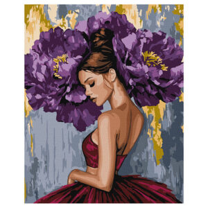 Ideyka Painting by numbers 40x50cm, KHO8658 Ballerina with purple peonies with metallic paints