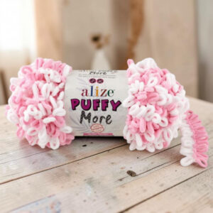 Alize Puffy More 150g, 6267 Vaaleanpunainen / Valkoinen