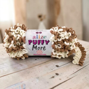 Alize Puffy More 150g, 6261 Vaaleanruskea / Luonnonvalkoinen