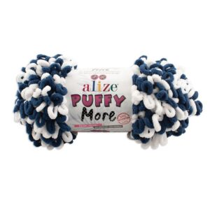 Alize Puffy More 150g, 6557 Tummansininen / valkoinen