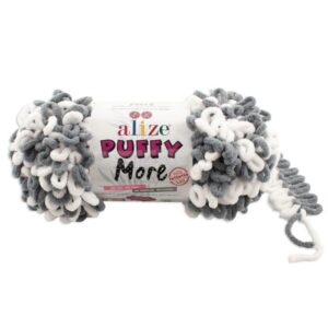 Alize Puffy More 150g, 6558 Harmaa / valkoinen